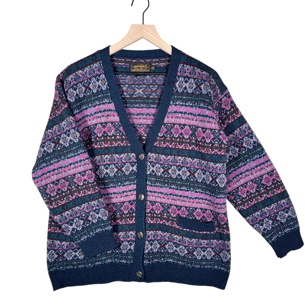 EDDIE BAUER Vintage Wool Fair Isle Knit Cardigan Sweater